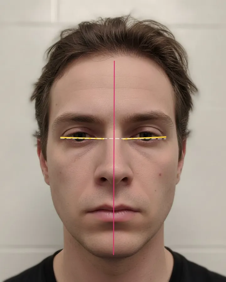 AI-generated fictional man. Canthal tilt +2.1° (Neutral): right +1.4°, left +2.8°.