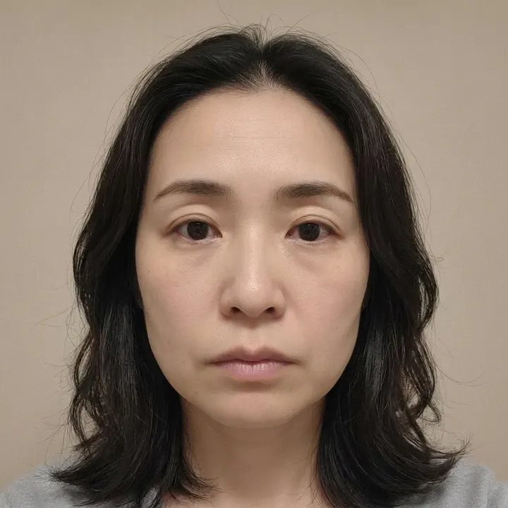 同じ架空の人物の「垢抜け後」イメージ。髪型、眉、肌、光だけをAIで整えています。