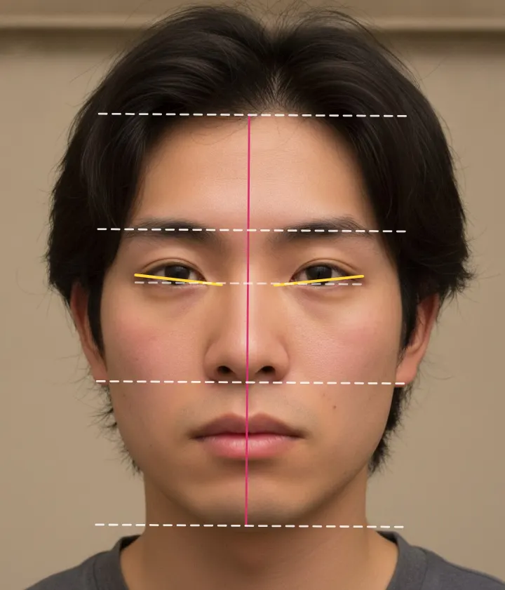 AIで作った架空の男性（実在しない人物）。顔面偏差値 51.8、フツメン上位、犬顔。