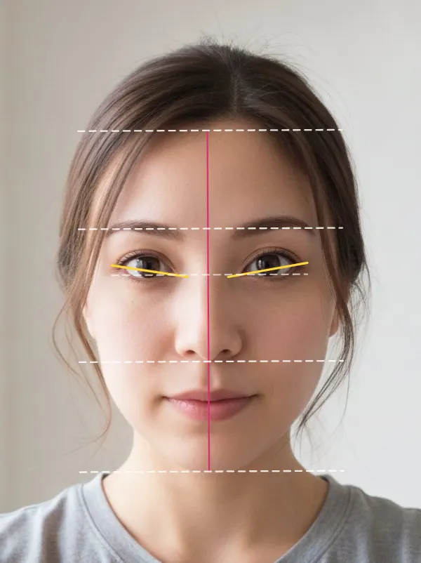 AIで作った架空の女性(実在しない人物)。顔面偏差値 63.1、正統派美人、犬顔。