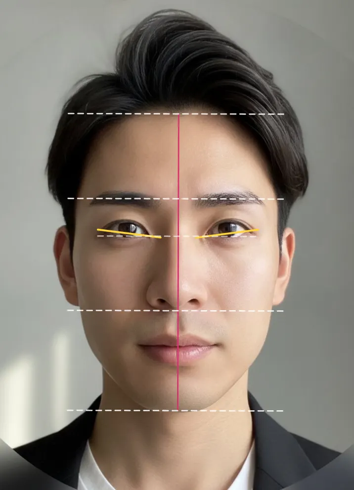 AIで作った架空の男性(実在しない人物)。顔面偏差値 67.9、芸能人級、犬顔。